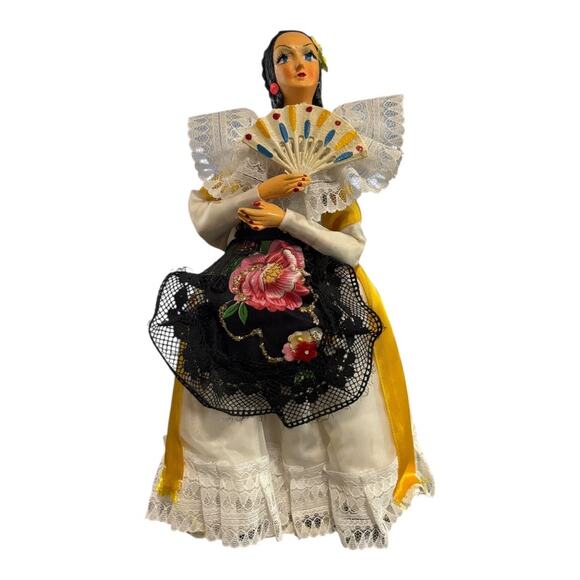 Vintage Spanish Flamenco Dancer Doll with Fan and Stand 12" - Picture 1 of 7